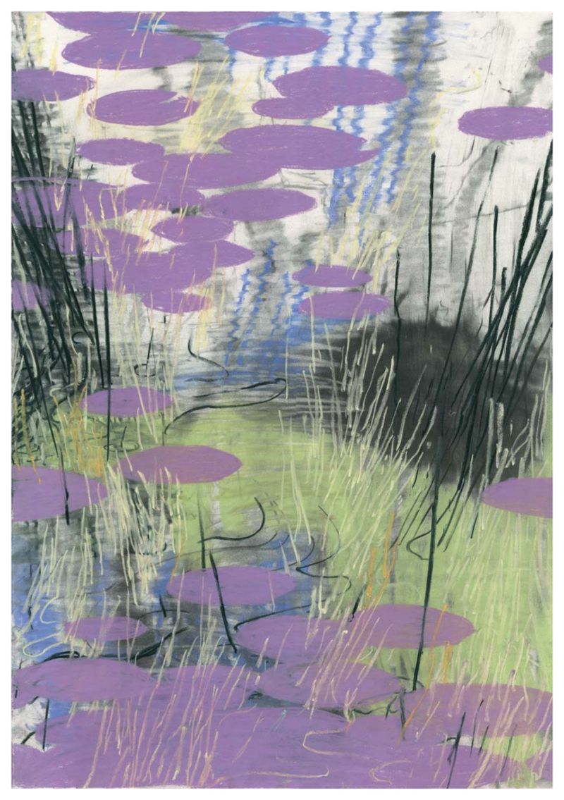 Julia Pietschmann, aus der Serie Ufer (XVI), 20 Zeichnungen (fortlaufend), 2022–25, Kohle und Pastellkreide auf Büttenpapier; Grafik: Bernhard Rose