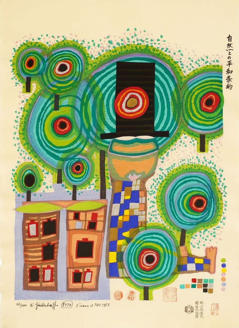 Friedensreich Hundertwasser: Friedensvertrag mit der Natur, 1987 © 2026 Gruener Janura AG, Glarus