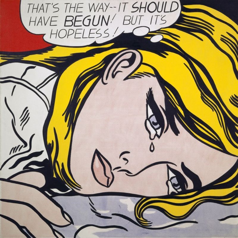 Roy Lichtenstein, Hopeless, 1963. Acryl on canvas, 177,8 x 152,4 cm © Estate of Roy Lichtenstein & VG Bild-Kunst, Bonn 2019, Photo: Kunstmuseum Basel, Martin P. Bühler, courtesy: Kunstmuseum Basel, loan of the Peter and Irene Ludwig Stiftung